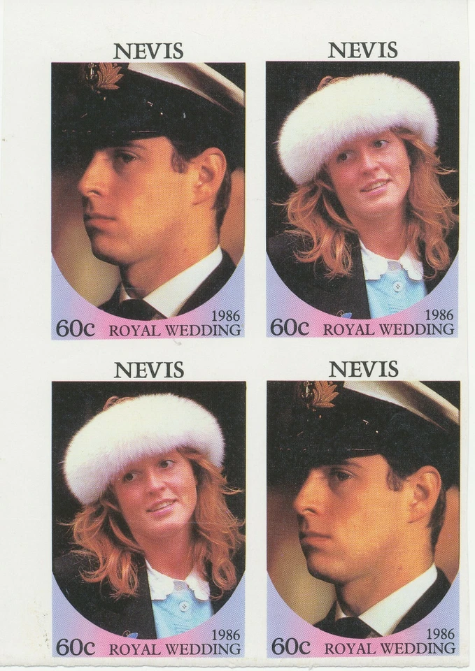NEVIS 1986 wedding Prince Andrew & Sarah Ferguson MAJOR VARIETIES 6 PROOFS MS R! — 第 3/3 张图片