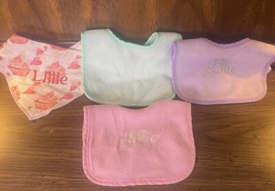 Embroidered Baby Girl Bibs Hearts Pastels Name Of  Lillie  Set Of Four