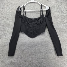 White Fox Corset Top Womens M Black Mesh Boned Zip Polyester Spandex Ruffle