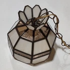 Vtg Tiffany Style Lamp Hanging Ceiling  Stained Glass Brass Frame