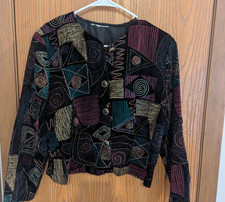 VTG Tres Paquette Byer California Button Blazer Velvet Textured Geometric-Small