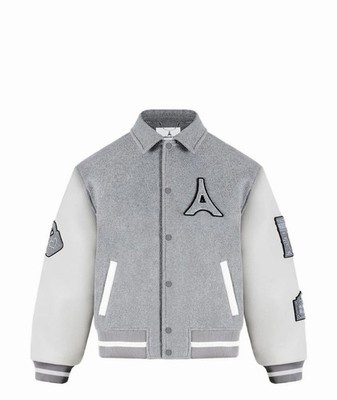 Ami Paris graue Bomberjacke Wolle & Leder College - Eiffelturm ''A'' Logo