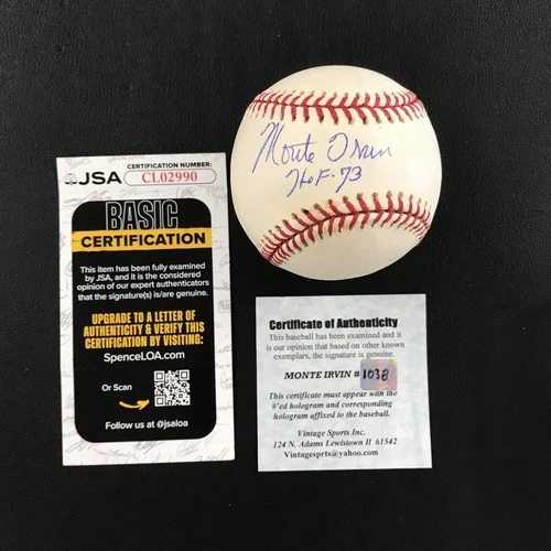 Monte Irvin SIGNED Rawlings Baseball JSA Cert Ball HOF 73 inscription GIANTS