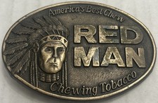 Vintage Red Man Chewing Tobacco Belt Buckle 1988 By Pinkerton Company Oval