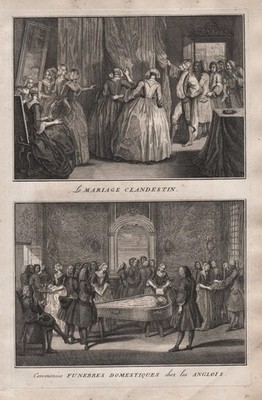 England English Hochzeit wedding Beerdigung funeral Sarg coffin engraving 1720