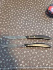 2 Vintage Stanley Steak Knives Stainless Steel Black Handles Made in USA