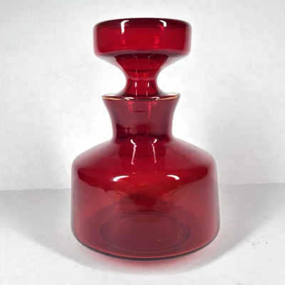 VTG Viking Glass Co 6.5'' Ruby Red Decanter Flat Top MCM Art Barware Beverage EUC