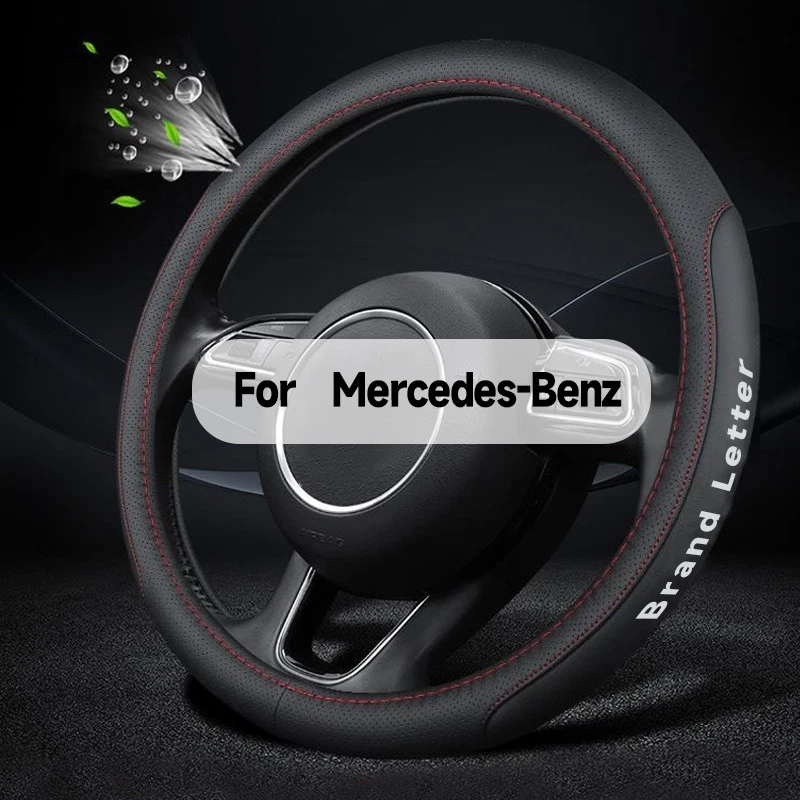 38cm 15inch Steering Wheel Cover For Mercedes Benz Leather Black - Imagem 4 de 4