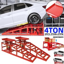 Image of 4 ton Hydraulic Car Ramps 2PC Heavy Duty Garage Auto Van Bottle Lift Jack Ramp