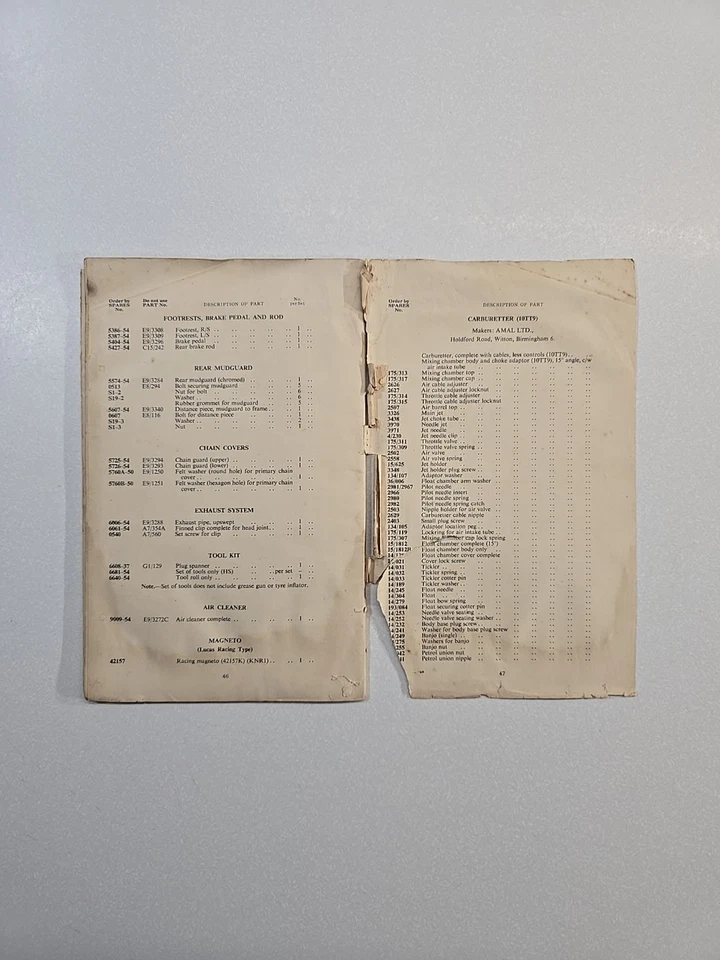 Lista Original de Pares de Repuesto para Ariel La Motocicleta Moderna 1954 Manual Manual Manual Foto 4 de 4