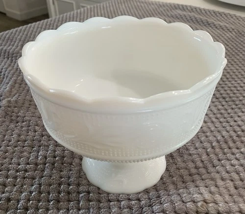 Vintage E.O. Brody Milk Glass Pedestal Bowl, M6000. Circa Mid 1960’s. Made In OH