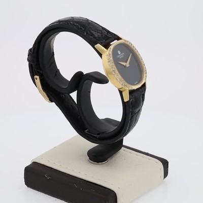 Universal Geneve Ladies 18K Gold Diamond Black Dial Mechanical