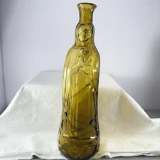 Virgin Mary of Guadalupe Holy Water Amber Glass Figural Bottle Hand Blown 12-3/4