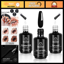 3 Pcs Gel Nail Polish Set - No Wipe Top Coat, Base Coat Black Polish, Long Las