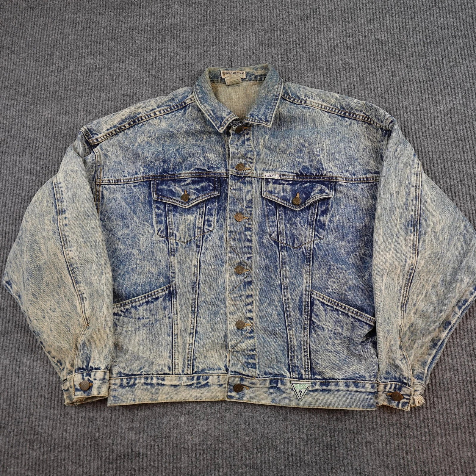 Vintage Guess Jacket Mens Medium Blue Denim Acid Wash Trucker Made USA 80s