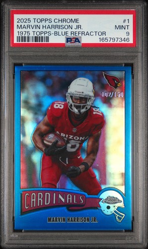 2025 TOPPS CHROME 1975 TOPPS BLUE REFRACTOR #1 MARVIN HARRISON JR. 10/150 PSA 9