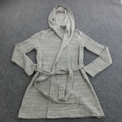 Beyond Yoga Sweater Cardigan Womens M Gray Rayon Hooded Belted Waffle Knit
