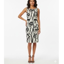 David Meister Sleeveless Sheath Dress 10 Black White Geo Swirl Party Career Chic
