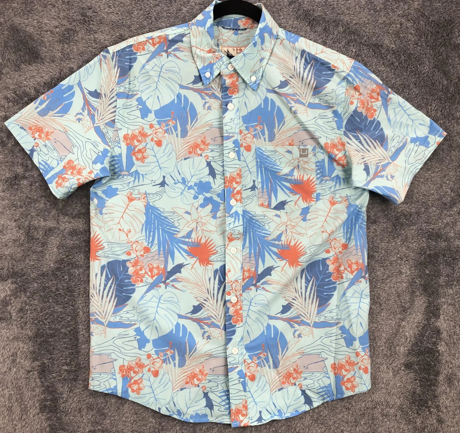 Huk Fishing Shirt Mens Small Floral Hawaiian Button Up Stretch Pocket Performanc