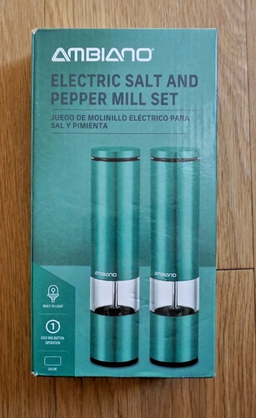 AMBIANO ELECTRIC SALT AND PEPPER MILL SET TEAL/GREEN NEW