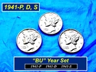 1941-PDS Year-Set ➫ "BU" 1941-P, D, and S  Silver Dimes ➫ 3 Coins ➫ 341ys