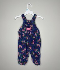 Baby B'Gosh Oshkosh Vtg 80s 90s Floral Corduroy Blue Pink Overalls 6-9 Months