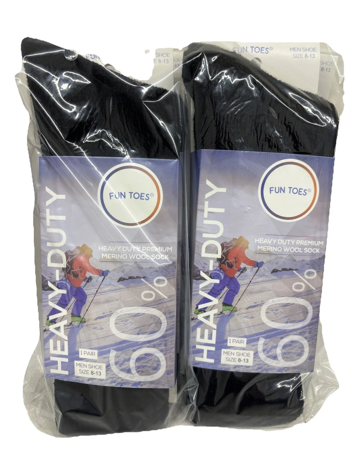 Mens 60% Merino Wool 6 Pairs Socks Solid Color Individually Packed Work Socks