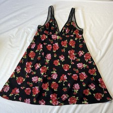 Oscar DeLa Renta Pink Label Floral Chemise Slip Nightgown Sz Small Black Floral