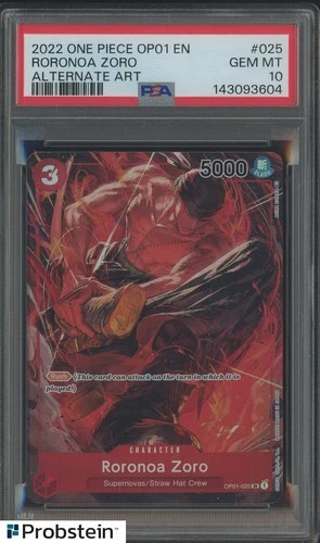 2022 One Piece OP01 EN #025 Roronoa Zoro Alternate Art PSA 10 GEM MINT