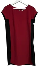 Trina Turk Dress Womens Medium ? Red Black Sheath Cap Sleeve Colorblock Zip Back
