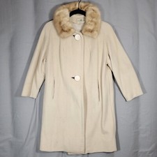 House Of Nine California Einiger White Wool Coat Womens Fur Collar Size Unknown