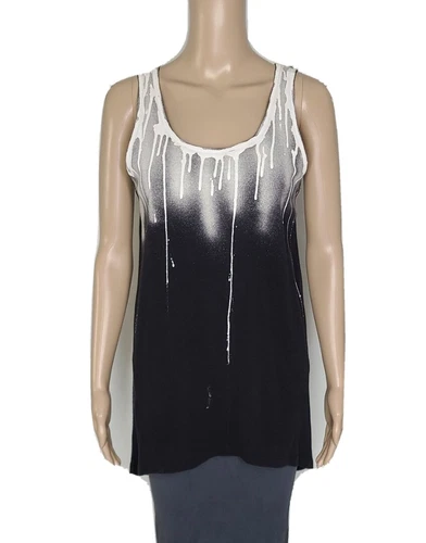 EMERSON FRY Black / White Paint Drip Organic Cotton High Low Tank Top Sz XS