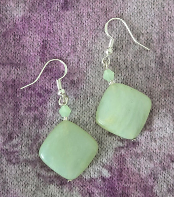 NEW! Handmade in USA- Gorgeous Square Jade women earrings- Free Shipping