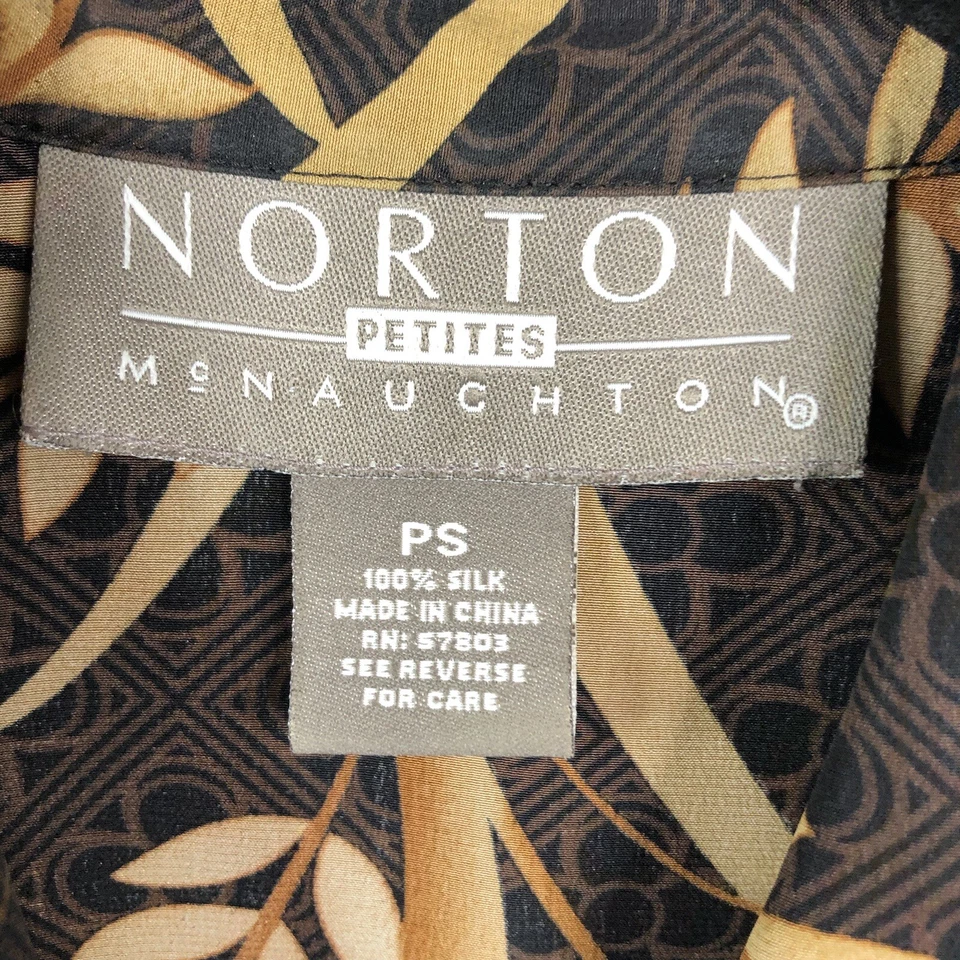 Top Norton McNaughton Mujer PS Petite Pequeño Marrón Hojas 100% Seda Carrera Iglesia Foto 4 de 4