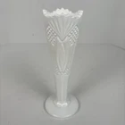 Vintage Westmoreland Diamond Starburst Milk Glass Scalloped Vase 8.5"