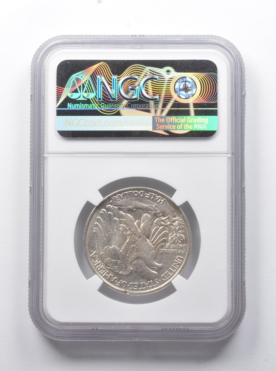 Error AU55 1943 Walking Liberty Half Dollar Planchet Crack @ 5:30