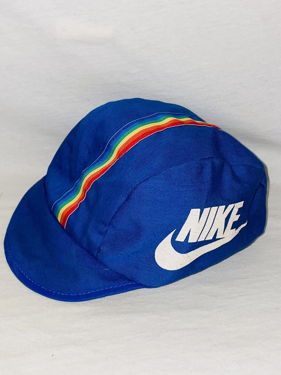 Vintage 80's Nike Cycling Cap RARE Blue With Middle Rainbow Vintage 80's Nike Cycling Cap RARE Blue With Middle Rainbow