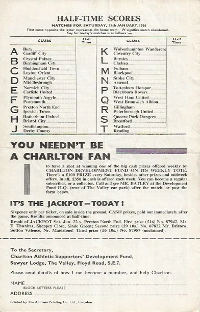 Charlton Athletic v Bolton Wanderers Division Two 29th January 1966 - Image 2 of 4