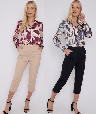 M\u0026S Ladies Cotton Crop Capri 3/4 Slim Stretch Chino Marks Cropped Trousers  | eBay UK