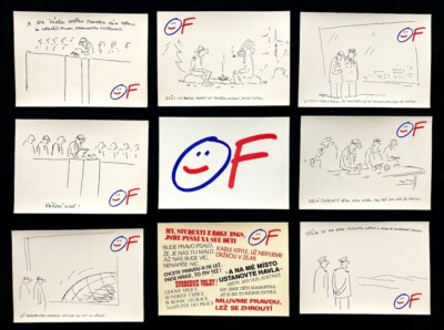 Original Postcards VELVET REVOLUTION 1989 -OBCANSKE FORUM -CZECHOSLOVAKIA - 9pcs