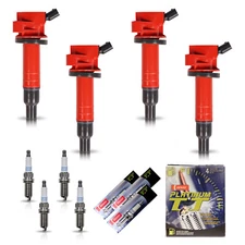 4 Red Ignition Coils & 4 Denso Platinum Spark Plugs for Toyota Camry RAV4 2.4L