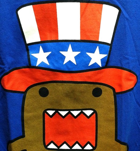 domo uncle sam in red white blue hat on small blue shirt vote