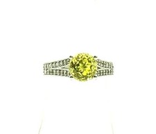 Sterling 925 Solitaire Round Faceted Yellow Citrine CZ Pave Cocktail Ring
