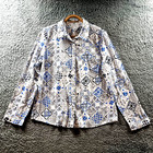 REGATTA Womens Blouse Top Size 10 Petites White Blue Black Long Sleeve Collared