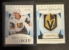 22-23 UD Artifacts Brayden Pachal #230 Rookie Redemption /999 & Redeem Card Set. rookie card picture