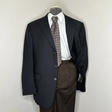 Ralph Lauren Mens Blazer 44R Black Wool Striped 2XL 48" Sport Coat Suit Jacket