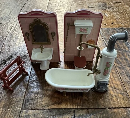 5 Piece VTG 90s Playmobil Victorian Mansion 5300 Bathroom Set Retro Toy 1990s