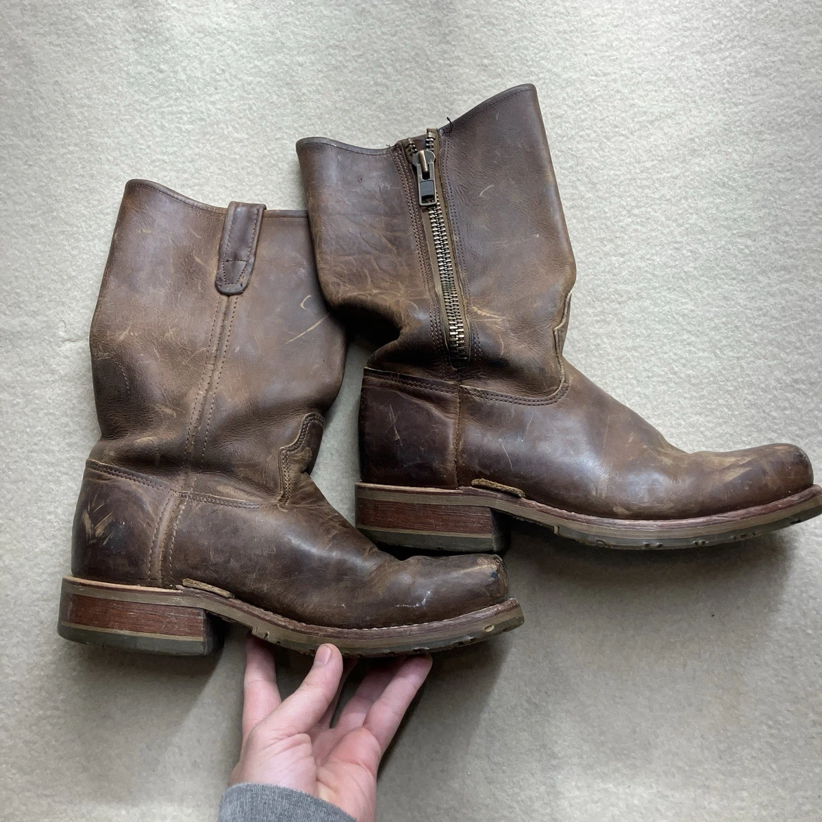 Vintage Double H Leather Work Western Mens Size 9D  #1607 Brown Pointed Toe Vintage Western Cowboy Boots Double H Dark Brown Mahogany  main image 3