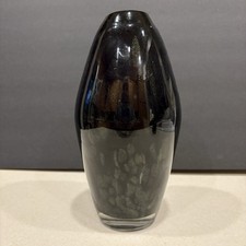 Hand Blown Art Glass Vase Black Gold Speckled Teardrop 10  Studio Decor