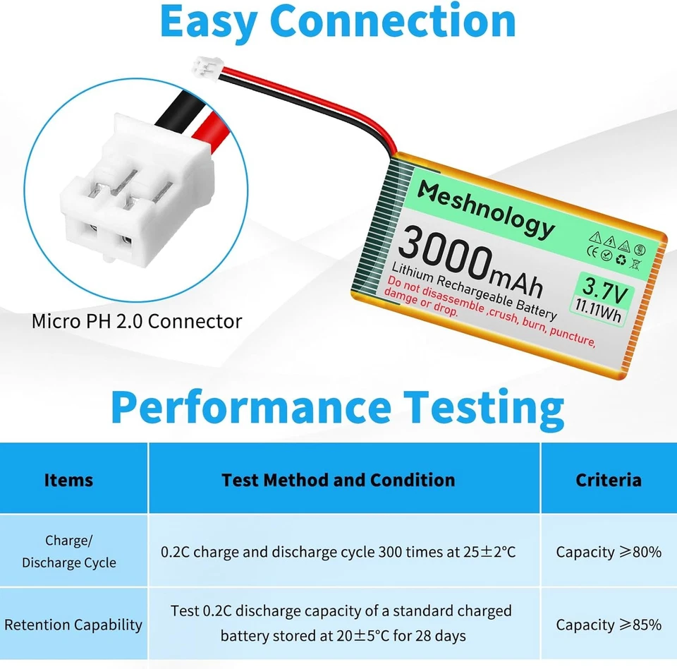 3.7V 3000mAh Lipo Battery PH 2.0 Plug with Cable Charger for Raspberry Pi Board - Image 4 of 4